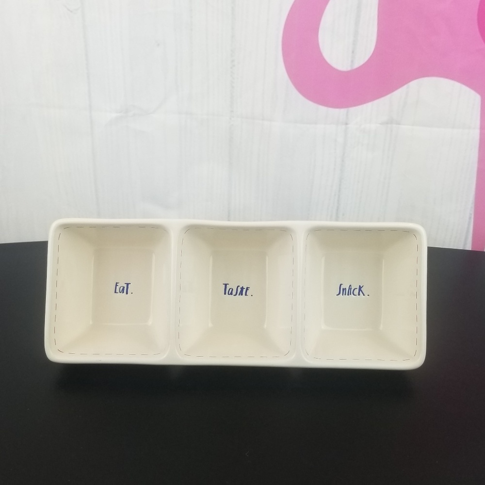 Rae Dunn 3 Well Ceramic Dish – EaT TaStE SnAcK